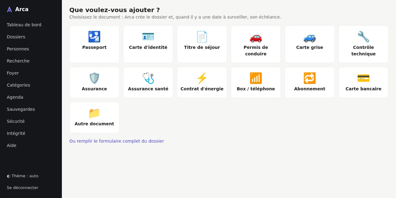 Ajout rapide : choisir le document