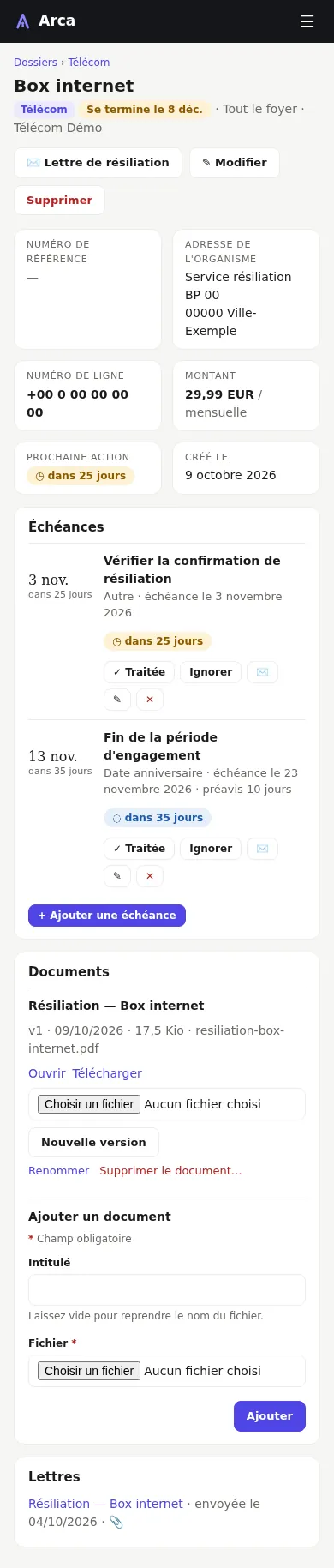 Fiche d'un dossier sur un téléphone