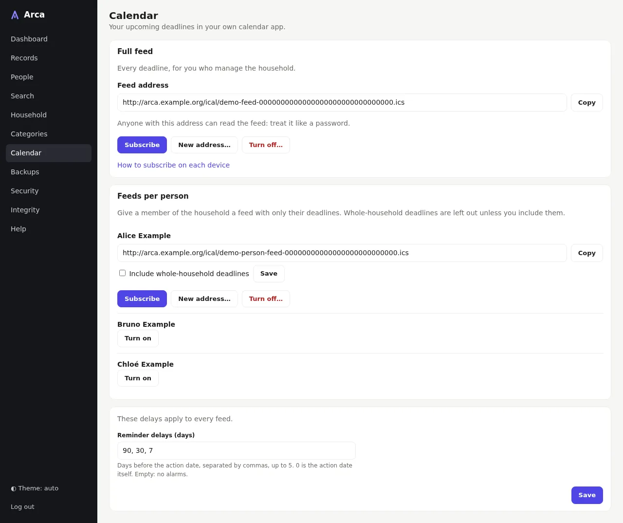 Calendar feeds