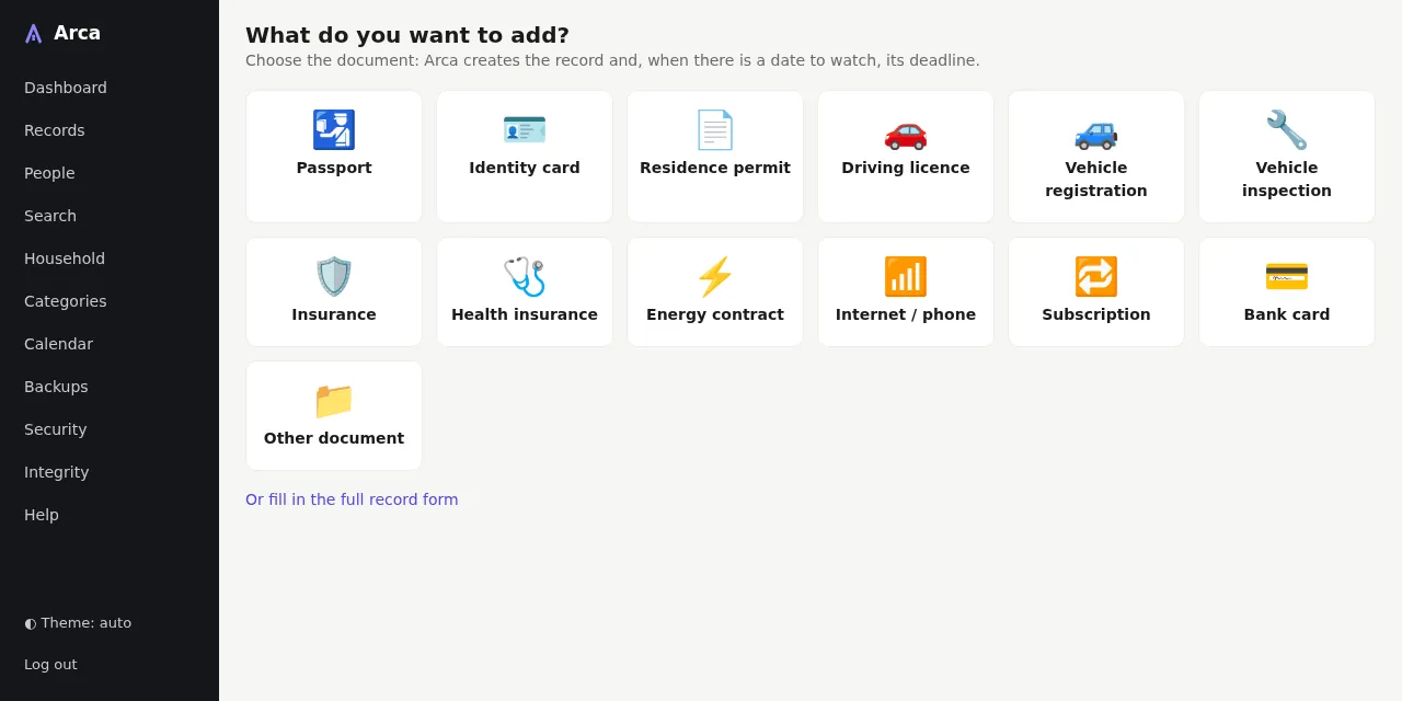 Quick add: choose the document