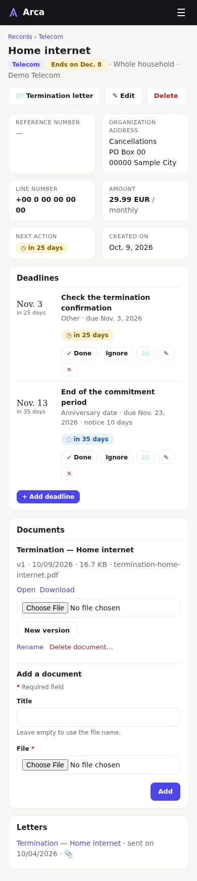 A record page on a phone