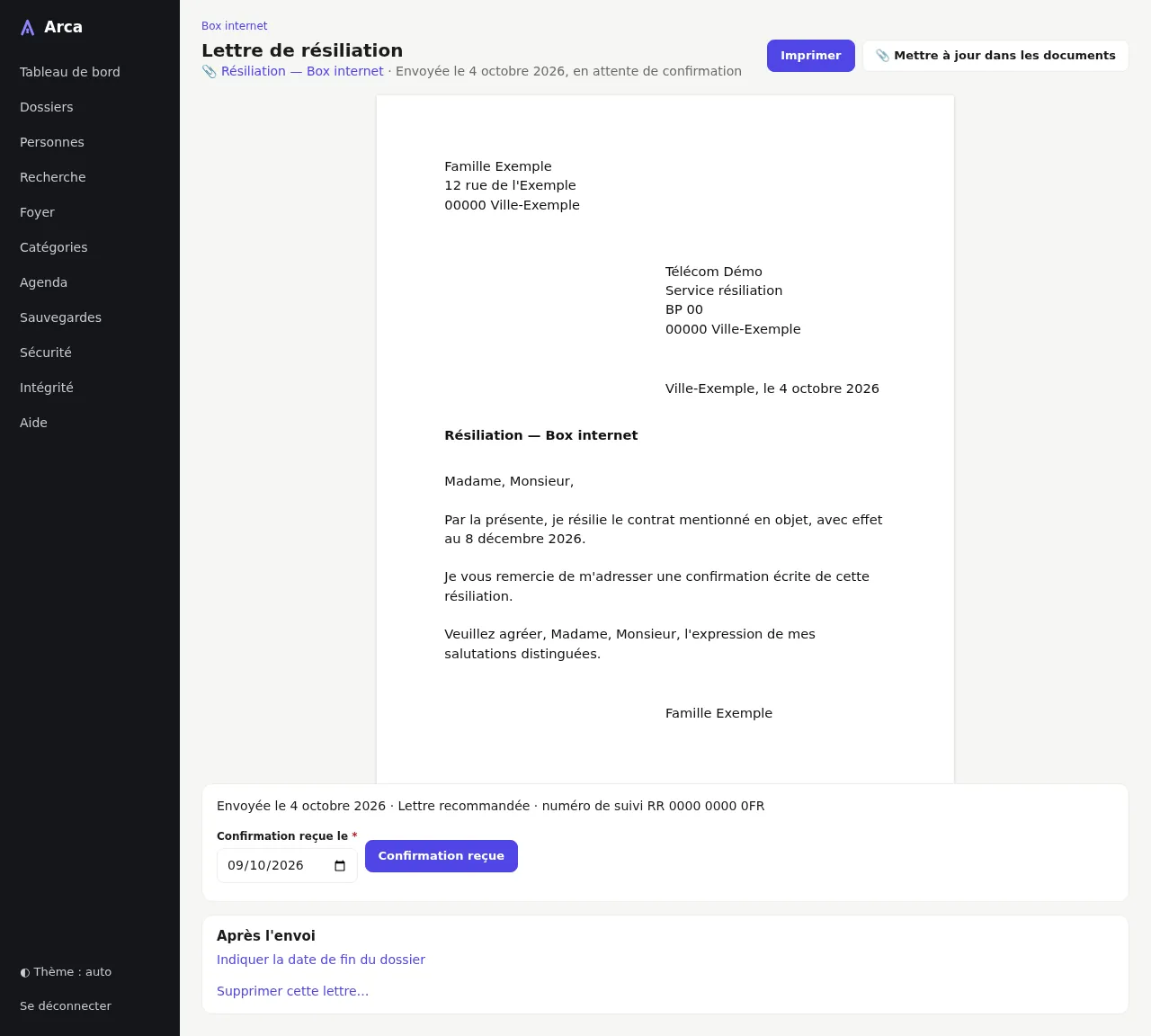 Une lettre de résiliation prête à imprimer.